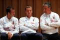 Tenisté Radek Štěpánek, Tomáš Berdych a kapitán Jaroslav Navrátil během oficiálního losování semifinálových utkání Davis Cupu 2012.