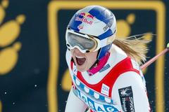Americká lyžařka Lindsey Vonnová po triumfu v super G 2012 ve Svatém Mořici