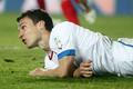 Český fotbalista David Lafata po pádu v utkání kvalifikace MS 2014 proti Bulharsku.