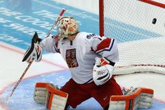 Czech Republic's goalie Langhammer lets in a goal by Canada's Jonathan Drouin during the third period of their IIHF World Junior Championship ice hockey game in Malmo