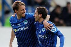 Fotbalisté Liberce Radoslav Kováč a Sergej Rybalka