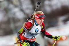 Gabriela Soukalová při vítězném závodě SP v Östersundu