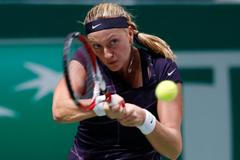 Kvitova of Czech Republic hits a return to Williams of the U.S. during their WTA tennis championships match at Sinan Erdem Dome in Istanbul