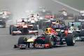 Red Bull Formula One driver Vettel leads the field on turn one of lap one during the Indian F1 Grand Prix at the Buddh International Circuit in Greater Noida