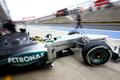 Mercedes Formula One driver Rosberg of Germany exits his gar