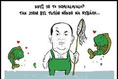 Miroslav Pelta v karikatuře Petra Vyorala