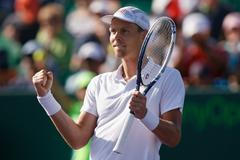 Tomáš Berdych se raduje z vítězství nad Querreym (Miami)