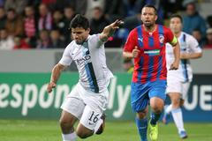 Plzeň vs. Manchester City, utkání Ligy mistrů (Agüero a Horváth)