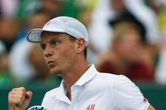 Radost Tomáše Berdycha na tenisovém turnaji v Miami
