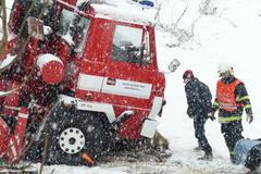 Nehoda hasičského jeřábu