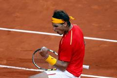 Rafael Nadal se raduje v baráži Davisova poháru