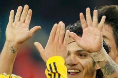 Fotbalista Metalistu Charkov Juan Manuel Torres slaví gól v utkání proti Rosenborgu v Evropské lize 2012/13.