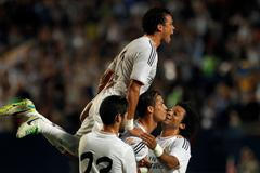 Ronaldo, Pepe, Isco a Marcelo slaví gól v přípravě