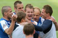 Fotbal, Pohár České pošty, Sparta - Mladá Boleslav: Jan Chramosta slaví gól na 1:2