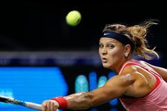 Lucie Šafářová v zápase s Wozniackou (Tokio 2013)