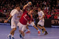 Čeští házenkáři v kvalifikačním utkání na ME 2014 proti Izraeli.