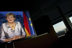 Angela Merkelová během natáčení novoročního projevu