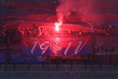 Fanoušci Plzně v utkání 6. kola Gambrinus ligy mezi Duklou Praha a Plzní.