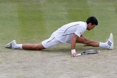 FOTO Gymnasta Djokovič slaví, Del Potro ustál i karambol