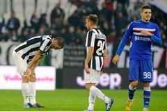 Radost Icardiho ze Sampdorie Janov v utkání na hřišti Juventusu Turín v italské Serii A.