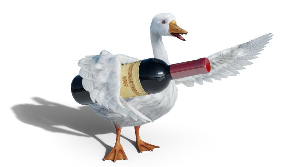 St.,Martins,Goose,Holds,Wine,Bottle,Isolated,On,White,