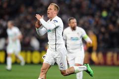 EL, Šachtar - Plzeň: Daniel Kolář se raduje z úvodní branky zápasu