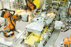 Svařovací roboti v závodě Škoda Auto Kvasiny