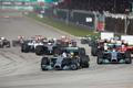Mercedes Formula One driver Hamilton of Britain leads the pack during the Malaysian F1 Grand Prix at Sepang International Circuit outside Kuala Lumpur