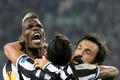 Juventus - Trabzonspor: Paul Pogba, Carlos Tevez a Andrea Pirlo slaví gól