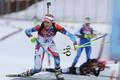 Czech Republic's Soukalova leaves the shooting range during the women's biathlon 15km individual event at the Sochi 2014 Winter Olympic Games in Rosa Khutor