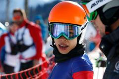 Vanessa Mae trénuje na obří slalom na olympiádě v Soči