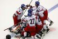 Members of the Czech Republic's team celebrate after defeating Canada in a shootout of their IIHF World Junior Championship ice hockey game in Malmo