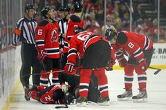 Zranění Patrika Eliáše v zápase New Jersey s Pittsburghem