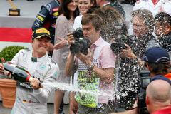Mercedes Formula One driver Rosberg of Germany celebrates winning the Monaco F1 Grand Prix
