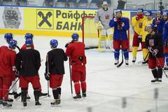 Trénink české reprezentace na MS v Minsku 2014