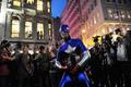 A man wearing a Captain America costume performs following an anti-government protest in Istanbul