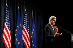 U.S. Secretary of State Kerry and EU High Representative Ashton speak to the media after a quadrilateral meeting on Ukraine, in Geneva