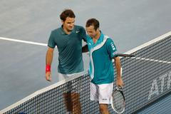 Roger Federer a Radek Štěpánek na turnaji v Dubaji