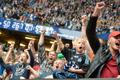 Soccer fans of German first division team Hamburg SV celebrate after the second leg Bundesliga relegation match against Greuther Fuerth
