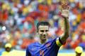 Netherlands Persie waves at fans during their 2014 World Cup Group B soccer match against Spain at the Fonte Nova arena in Salvador