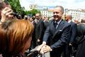 Slovakia's President Andrej Kiska shakes hands with a woman after his swearing-in ceremony in Bratislava