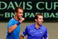 Rosol and Stepanek of Czech Republic celebrate after winning their Davis Cup quarter-final men's doubles tennis match against Japan's Ito and Uchiyama in Tokyo