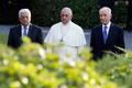 Palestinian President Abbas, Pope Francis and Israeli President Peres arrive in the Vatican Gardens to pray together at the Vatican