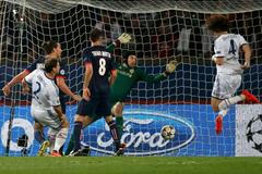 Chelsea's Luiz scores an own goal during their Champions League quarter-final first leg soccer match against Paris St Germain at the Parc des Princes Stadium in Paris