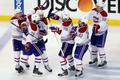 NHL: Stanley Cup Playoffs-Montreal Canadiens vs Boston Bruins (radost hráčů Montrealu z gólu v prodloužení)