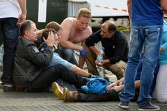 Paramedics attend to the wounded at a monster truck festival in Haaksbergen
