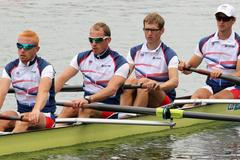 Čtyřka bez kormidelníka Matyáš Klang, Milan Bruncvík, Jakub Podrazil, Michal Horváth ve čtvrtfinále OH 2012