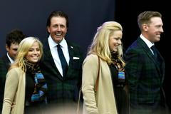 U.S. Team players leave after the opening ceremony of the 40th Ryder Cup at Gleneagles
