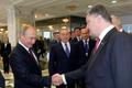 Ruský prezident Vladimir Putin si potřásá rukou s ukrajinským prezidentem Ptrem Porošenkem