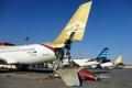A damaged aircraft is pictured after shelling at Tripoli International Airport